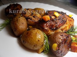 Курица запечённая с картофелем в медово-горчичном соусе