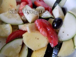 Запечённая курица с цуккини и помидорами 