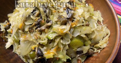 Капуста с грибами и солёными огурцами 